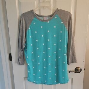 Teal Polka Dot Raglan Sleeve Top